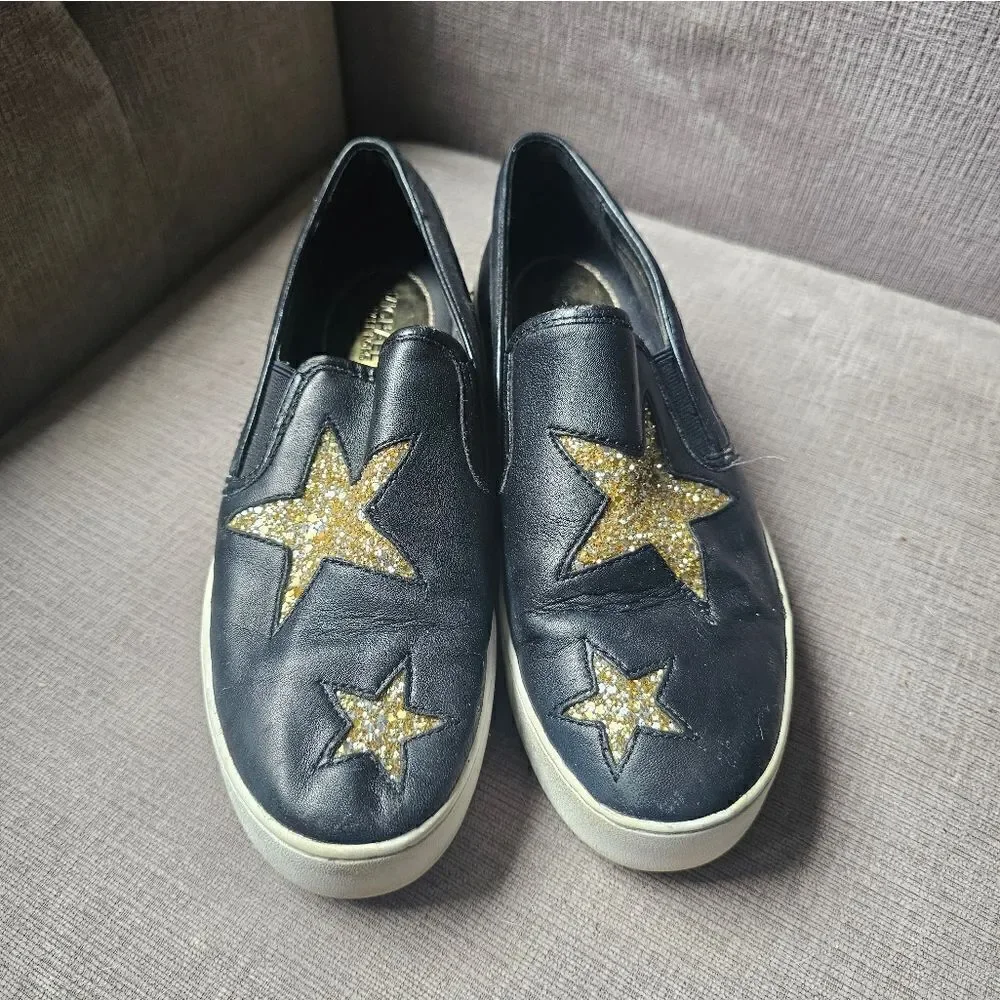 Michael Kors black and gold star slip on shoes. Sz 7